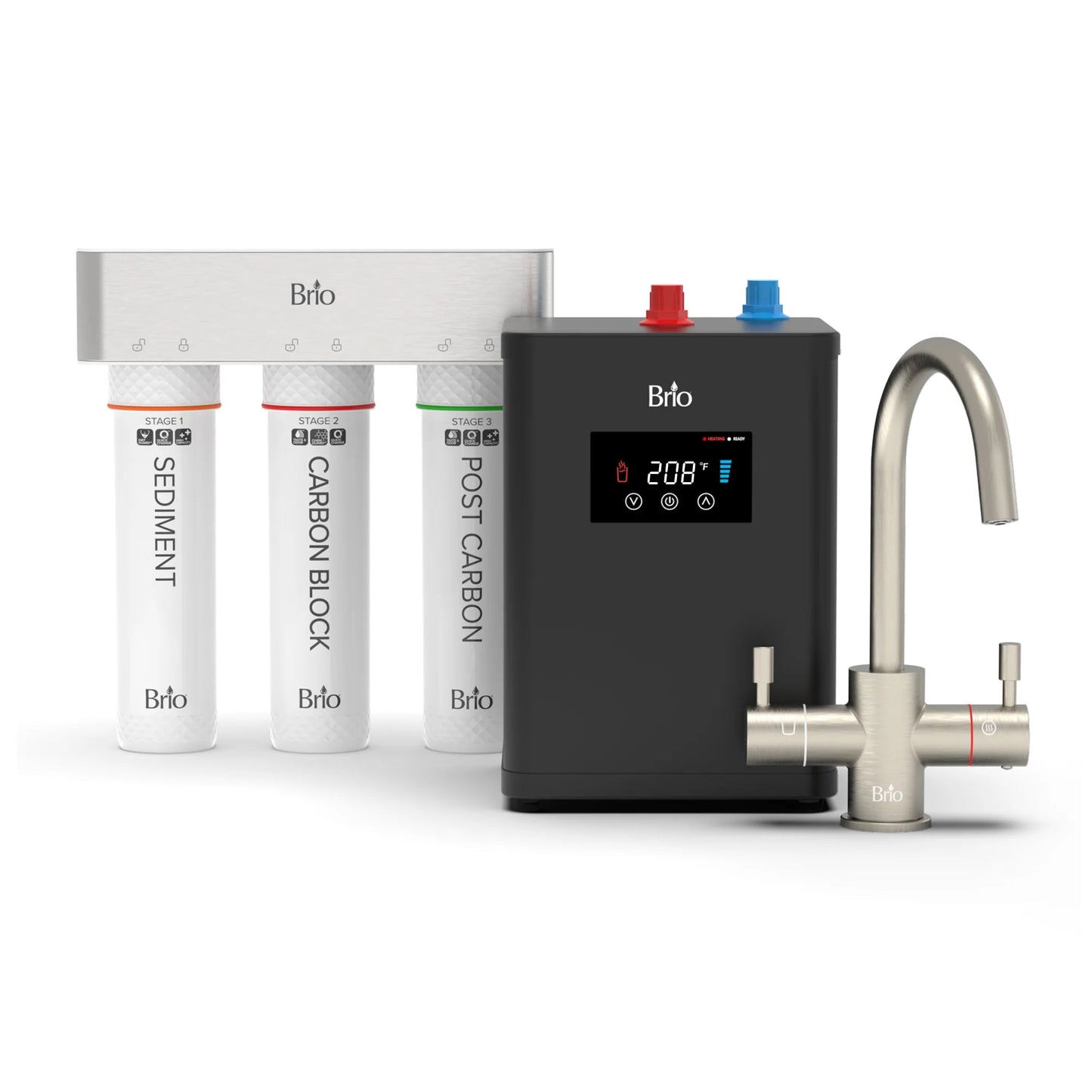 Image of Under sink water system 3 Stage Digital Instant Hot Water Undersink Dispenser System Brushed Nickel by Brio Water