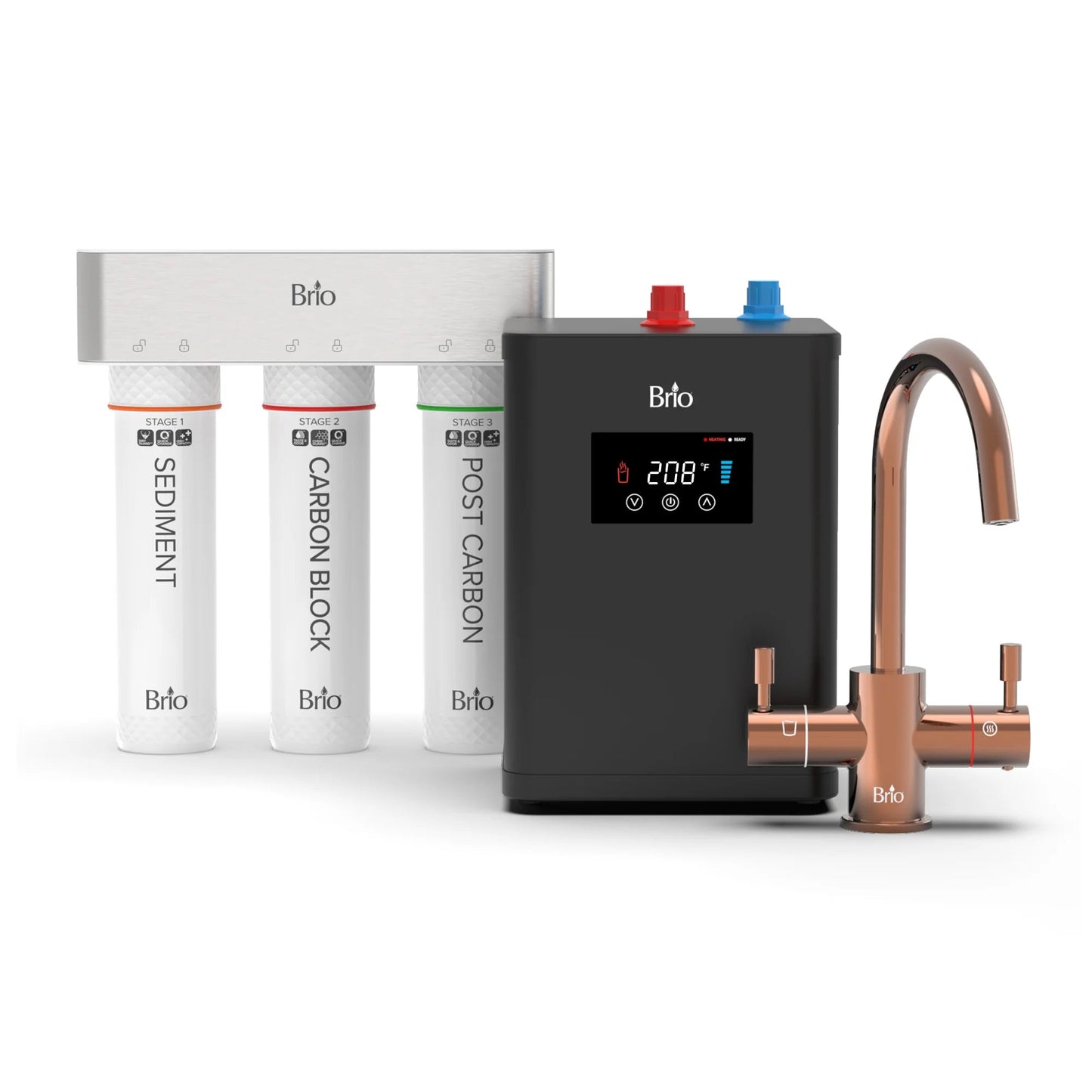 Image of Under sink water system 3 Stage Digital Instant Hot Water Undersink Dispenser System Rose Gold by Brio Water