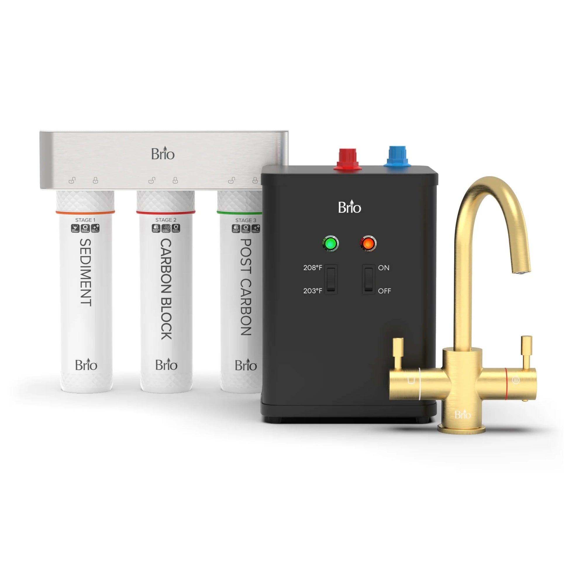 Image of Under sink water system 3 Stage Instant Hot Water Undersink Dispenser System Brushed Gold by Brio Water