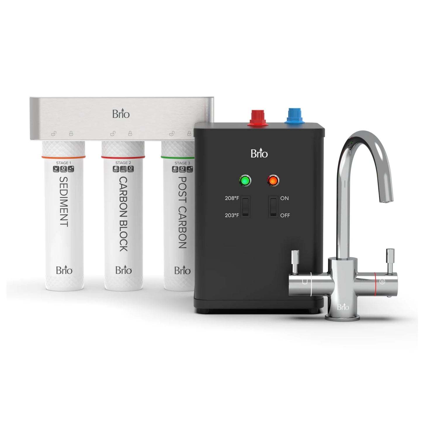 Image of Under sink water system 3 Stage Instant Hot Water Undersink Dispenser System Chrome Plated by Brio Water