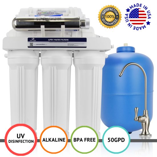 Image of Under sink water system 7 Stage Ph PLUS UV Disinfecting Under the Sink Reverse Osmosis 50 GPD Drinking Water Filter System by Apex